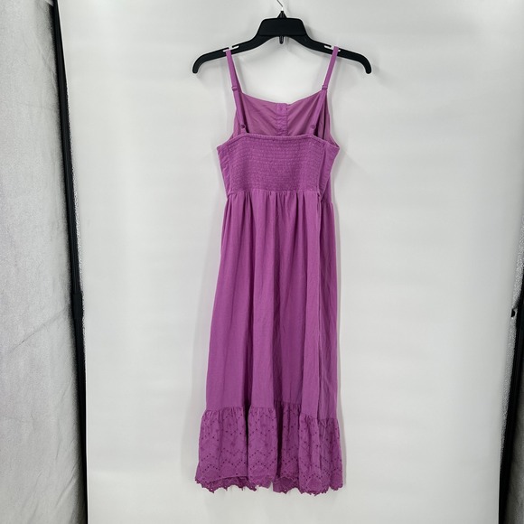 Boho Lilac Eyelet Midi‎ Sundress Small Button Spaghetti Strap Summer Festival - Picture 5 of 11